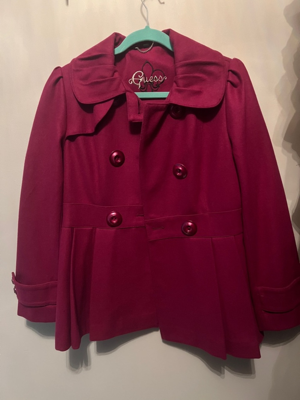 Guess Women's Double-Breasted Coat in Berry